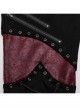 Black Ripped Eyelet Tie Black Micro Elastic Knitted Spliced Cracked Leather Punk Style Handsome Trousers
