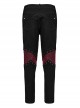 Black Ripped Eyelet Tie Black Micro Elastic Knitted Spliced Cracked Leather Punk Style Handsome Trousers