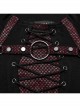 Personalized Black And Red Stretch Knitted Spliced Cracked Leather Mesh Front Metal Ring With Studs And Rope Design Punk Style Long Sleeved T-Shirt
