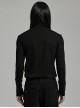 Personalized Black Stretch Knitted Spliced Cracked Leather Mesh Front Metal Ring With Studs And Rope Design Punk Style Long Sleeved T-Shirt
