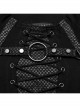 Personalized Black Stretch Knitted Spliced Cracked Leather Mesh Front Metal Ring With Studs And Rope Design Punk Style Long Sleeved T-Shirt