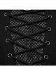Personalized Black Stretch Knitted Spliced Cracked Leather Mesh Front Metal Ring With Studs And Rope Design Punk Style Long Sleeved T-Shirt