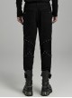 Handsome Black Micro Elastic Woven Splicing Irregular Cracked Leather Front Metal Eyelets Tied With Rope Punk Style Trousers