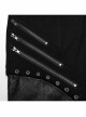 Handsome Black Micro Elastic Woven Splicing Irregular Cracked Leather Front Metal Eyelets Tied With Rope Punk Style Trousers