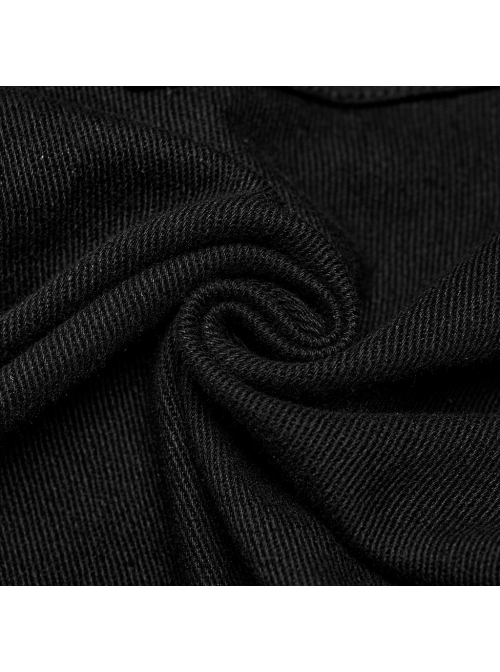 Handsome Black Micro Elastic Woven Splicing Irregular Cracked Leather Front Metal Eyelets Tied With Rope Punk Style Trousers
