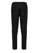 Handsome Black Micro Elastic Woven Splicing Irregular Cracked Leather Front Metal Eyelets Tied With Rope Punk Style Trousers