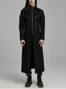 Detachable Two Wear Black Non Elastic Twill Front Center Metal Eyelets Imitation Abs Punk Style Long Sleeved Jacket