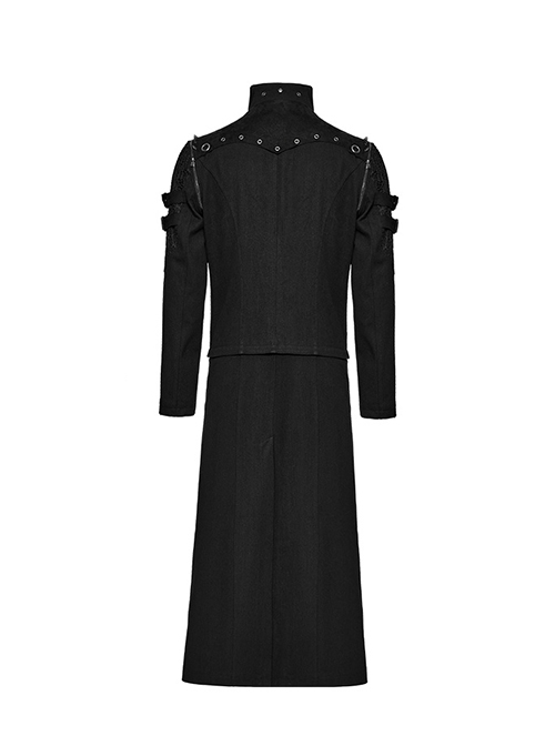 Detachable Two Wear Black Non Elastic Twill Front Center Metal Eyelets Imitation Abs Punk Style Long Sleeved Jacket