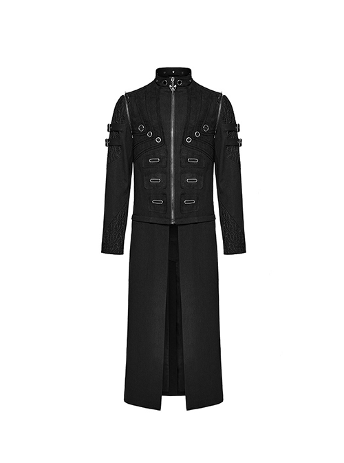 Detachable Two Wear Black Non Elastic Twill Front Center Metal Eyelets Imitation Abs Punk Style Long Sleeved Jacket