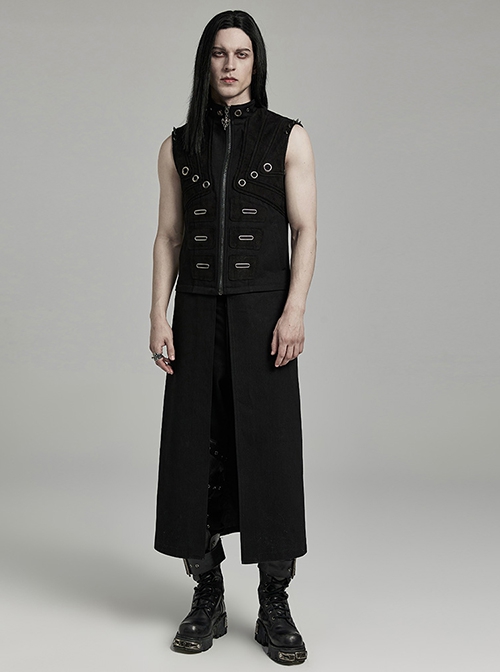 Detachable Two Wear Black Non Elastic Twill Front Center Metal Eyelets Imitation Abs Punk Style Long Sleeved Jacket