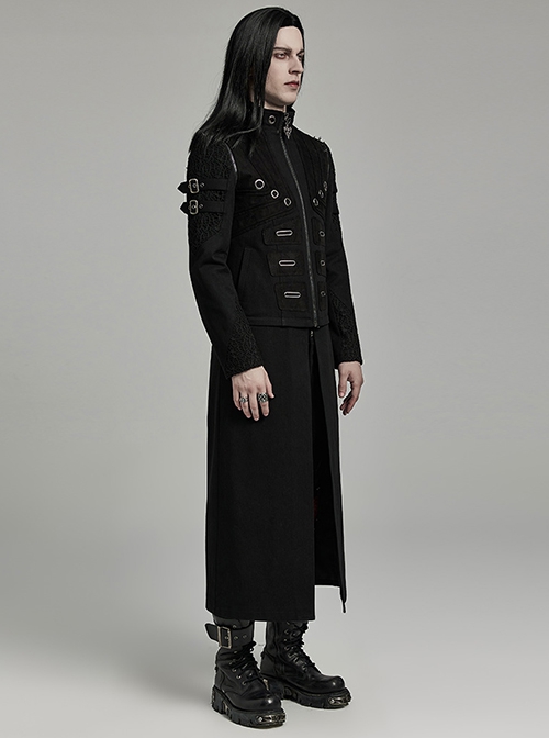 Detachable Two Wear Black Non Elastic Twill Front Center Metal Eyelets Imitation Abs Punk Style Long Sleeved Jacket
