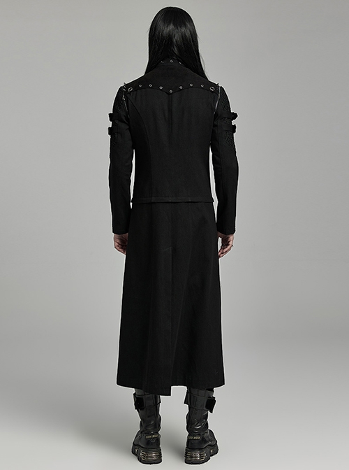Detachable Two Wear Black Non Elastic Twill Front Center Metal Eyelets Imitation Abs Punk Style Long Sleeved Jacket