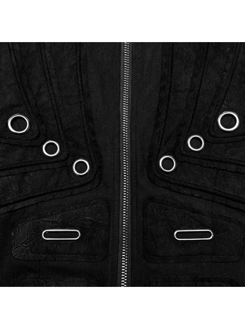 Detachable Two Wear Black Non Elastic Twill Front Center Metal Eyelets Imitation Abs Punk Style Long Sleeved Jacket