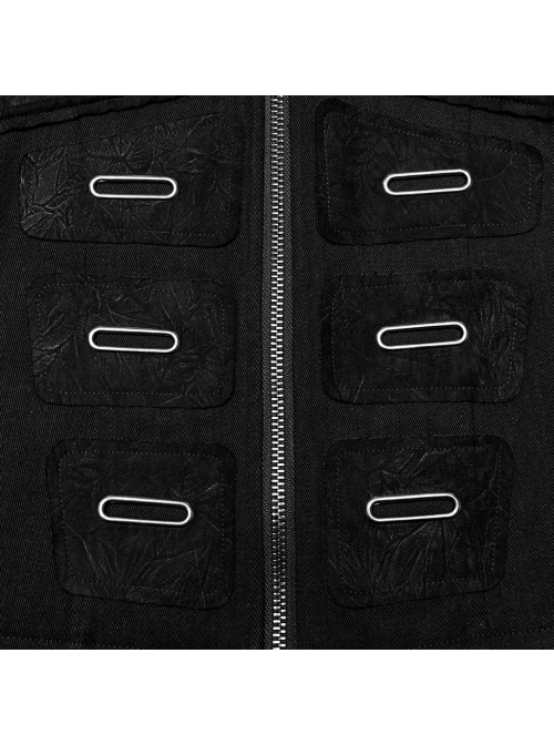 Detachable Two Wear Black Non Elastic Twill Front Center Metal Eyelets Imitation Abs Punk Style Long Sleeved Jacket
