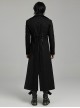 Handsome Black Twill Woven Front Center Webbing Studs With Triangle Buckle And Rope Punk Style Lapel Long Coat