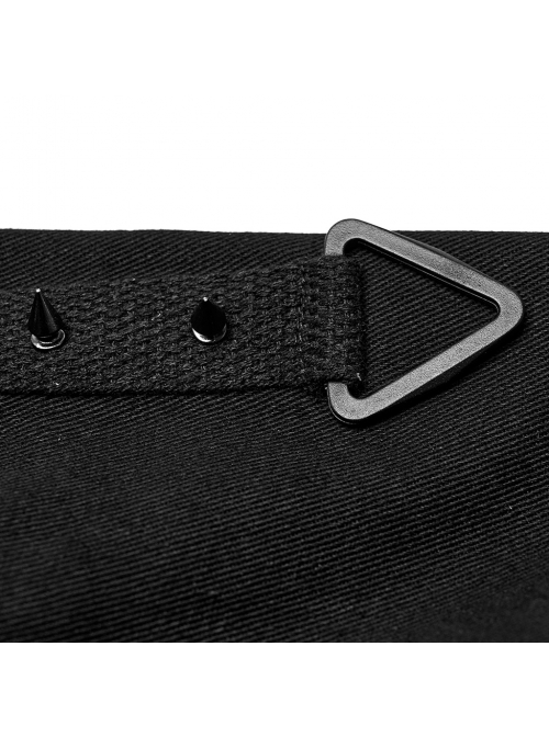 Handsome Black Twill Woven Front Center Webbing Studs With Triangle Buckle And Rope Punk Style Lapel Long Coat