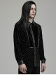 Black Striped Velvet Paneled Punk Style Fitted Long Sleeved Shirt
