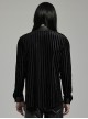 Black Striped Velvet Paneled Punk Style Fitted Long Sleeved Shirt