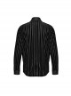 Black Striped Velvet Paneled Punk Style Fitted Long Sleeved Shirt