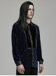 Black And Blue Striped Velvet Paneled Punk Style Fitted Long Sleeved Shirt