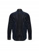 Black And Blue Striped Velvet Paneled Punk Style Fitted Long Sleeved Shirt