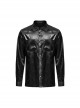 Simple Black Cracked Woven With Non Stretch Faux Leather Taped Gothic Everyday Long Sleeved Shirt