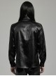 Simple Black Cracked Woven With Non Stretch Faux Leather Taped Gothic Everyday Long Sleeved Shirt