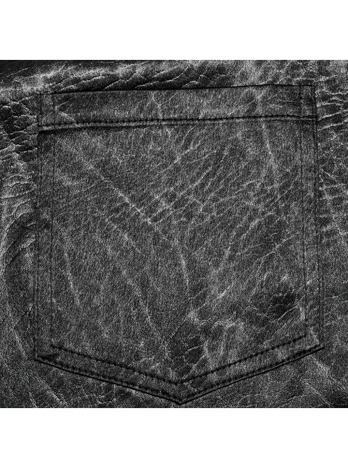 Simple Black Cracked Woven With Non Stretch Faux Leather Taped Gothic Everyday Long Sleeved Shirt