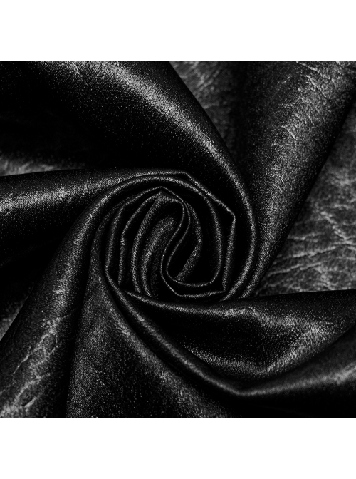 Simple Black Cracked Woven With Non Stretch Faux Leather Taped Gothic Everyday Long Sleeved Shirt