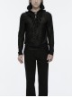 Black Personalized Embossed Velveteen With Ruffled High Collar And Center Front Eyelet Rope Gothic Style Long Sleeved T-Shirt