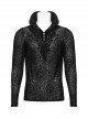 Black Personalized Embossed Velveteen With Ruffled High Collar And Center Front Eyelet Rope Gothic Style Long Sleeved T-Shirt