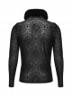 Black Personalized Embossed Velveteen With Ruffled High Collar And Center Front Eyelet Rope Gothic Style Long Sleeved T-Shirt