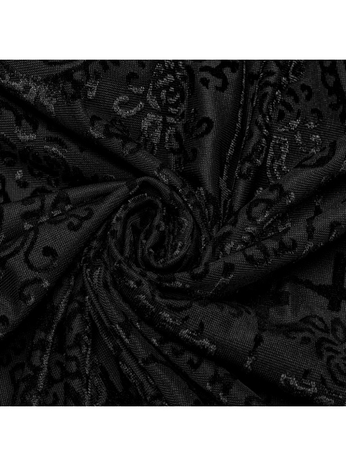 Black Personalized Embossed Velveteen With Ruffled High Collar And Center Front Eyelet Rope Gothic Style Long Sleeved T-Shirt