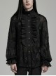 Gorgeous Black Lace Embroidery With Stretch Mesh Loose Gothic Balloon Sleeve Men's Shirt