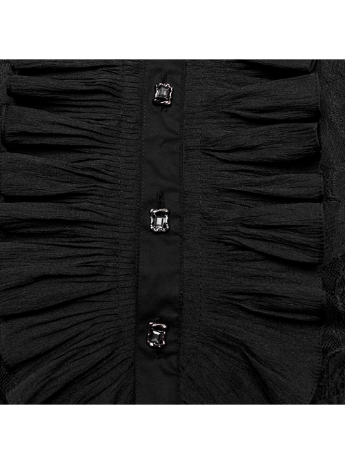 Gorgeous Black Lace Embroidery With Stretch Mesh Loose Gothic Balloon Sleeve Men's Shirt