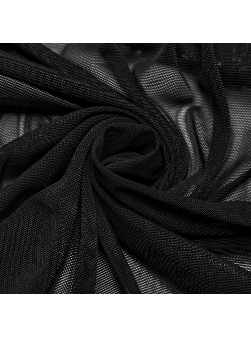 Gorgeous Black Lace Embroidery With Stretch Mesh Loose Gothic Balloon Sleeve Men's Shirt