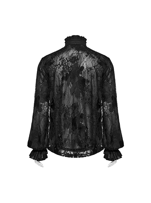 Gorgeous Black Lace Embroidery With Stretch Mesh Loose Gothic Balloon  Sleeve Men's Shirt - Magic Wardrobes
