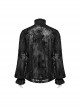 Gorgeous Black Lace Embroidery With Stretch Mesh Loose Gothic Balloon Sleeve Men's Shirt