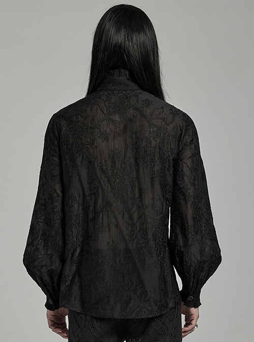Black Lightweight Non Stretch Embroidered Gothic Fit Long Sleeve Floral Shirt