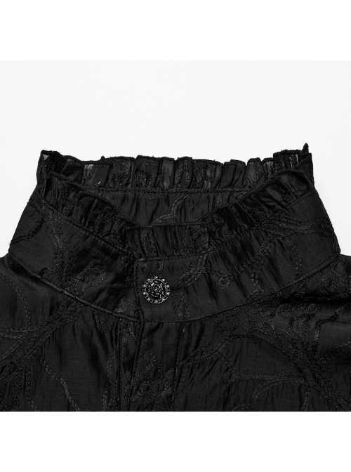 Black Lightweight Non Stretch Embroidered Gothic Fit Long Sleeve Floral Shirt