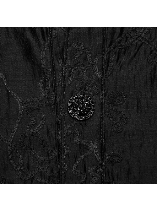 Black Lightweight Non Stretch Embroidered Gothic Fit Long Sleeve Floral Shirt