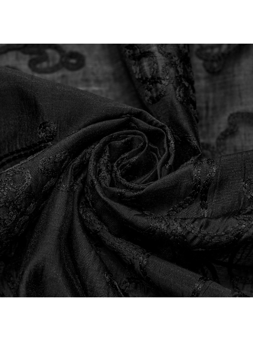 Black Lightweight Non Stretch Embroidered Gothic Fit Long Sleeve Floral Shirt