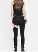 Asymmetrically Spliced Mesh Broken Holes Rivet Removable Chain Black Punk Tight Pants
