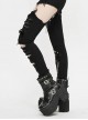 Asymmetrically Spliced Mesh Broken Holes Rivet Removable Chain Black Punk Tight Pants