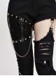 Asymmetrically Spliced Mesh Broken Holes Rivet Removable Chain Black Punk Tight Pants