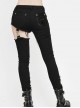 Asymmetrically Spliced Mesh Broken Holes Rivet Removable Chain Black Punk Tight Pants