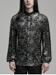Elegant Black And Gray Velvet Printed Gothic Style Fitted Long Sleeve Shirt