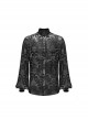 Elegant Black And Gray Velvet Printed Gothic Style Fitted Long Sleeve Shirt
