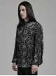 Elegant Black And Gray Velvet Printed Gothic Style Fitted Long Sleeve Shirt
