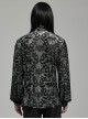 Elegant Black And Gray Velvet Printed Gothic Style Fitted Long Sleeve Shirt